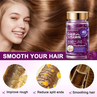 Hair Vitamin Capsules Infused with Violet Vitamins & Argan Oil for Color-Treated & Permed Hair Smooths Frizz Restores Silkiness & Shine 40 Capsules.【$14 Spent, Get 2 Free Purple Hair Masks (30Ml Each)】