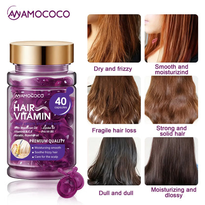 Hair Vitamin Capsules Infused with Violet Vitamins & Argan Oil for Color-Treated & Permed Hair Smooths Frizz Restores Silkiness & Shine 40 Capsules.【$14 Spent, Get 2 Free Purple Hair Masks (30Ml Each)】