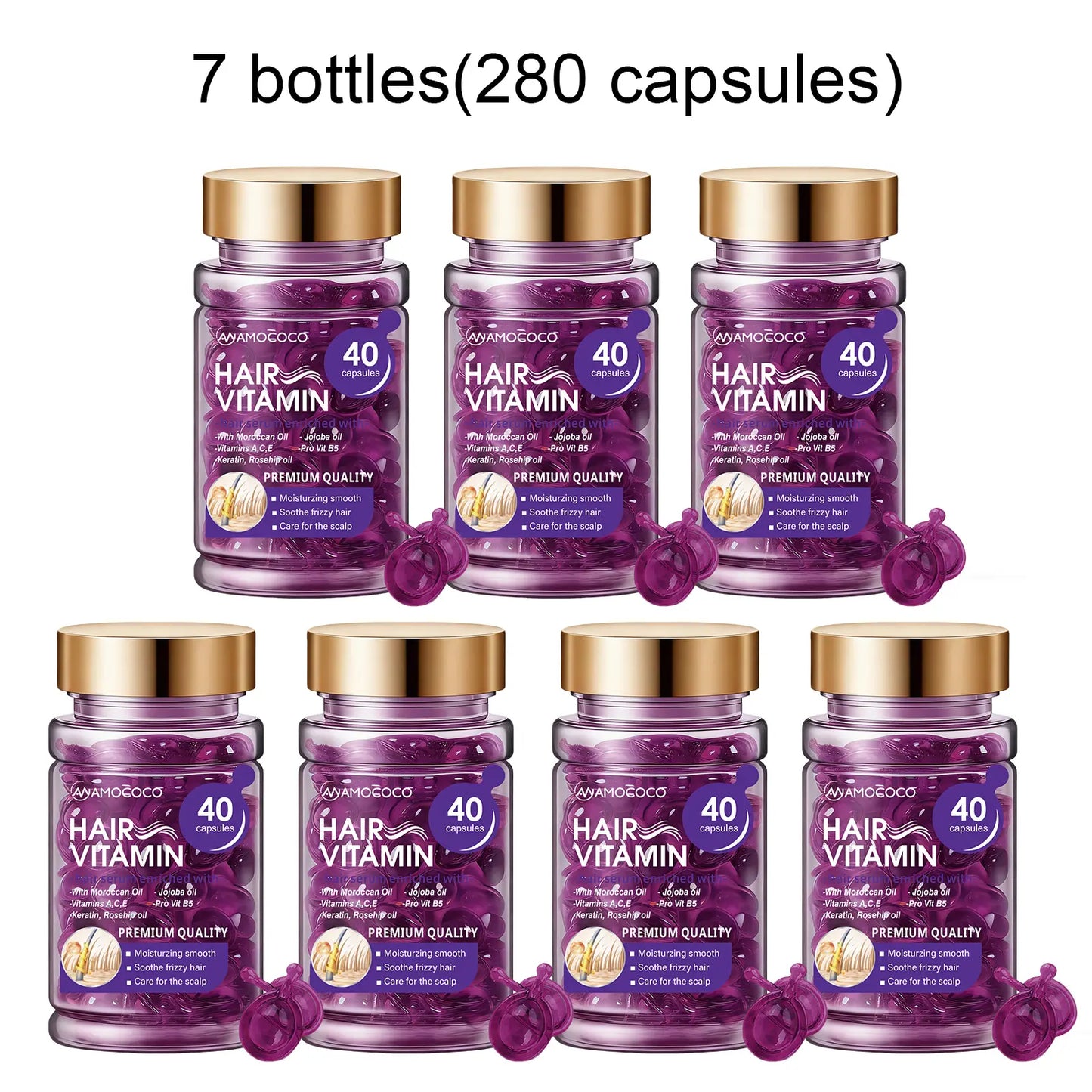 Hair Vitamin Capsules Infused with Violet Vitamins & Argan Oil for Color-Treated & Permed Hair Smooths Frizz Restores Silkiness & Shine 40 Capsules.【$14 Spent, Get 2 Free Purple Hair Masks (30Ml Each)】