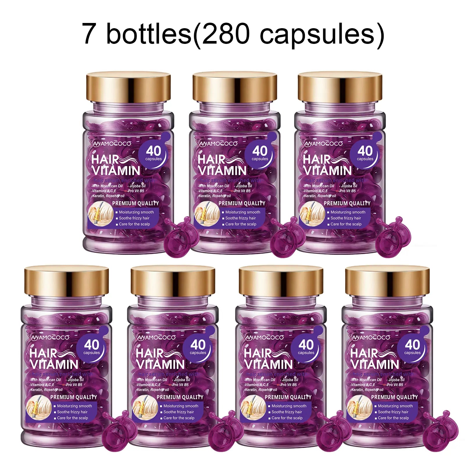 Hair Vitamin Capsules Infused with Violet Vitamins & Argan Oil for Color-Treated & Permed Hair Smooths Frizz Restores Silkiness & Shine 40 Capsules.【$14 Spent, Get 2 Free Purple Hair Masks (30Ml Each)】