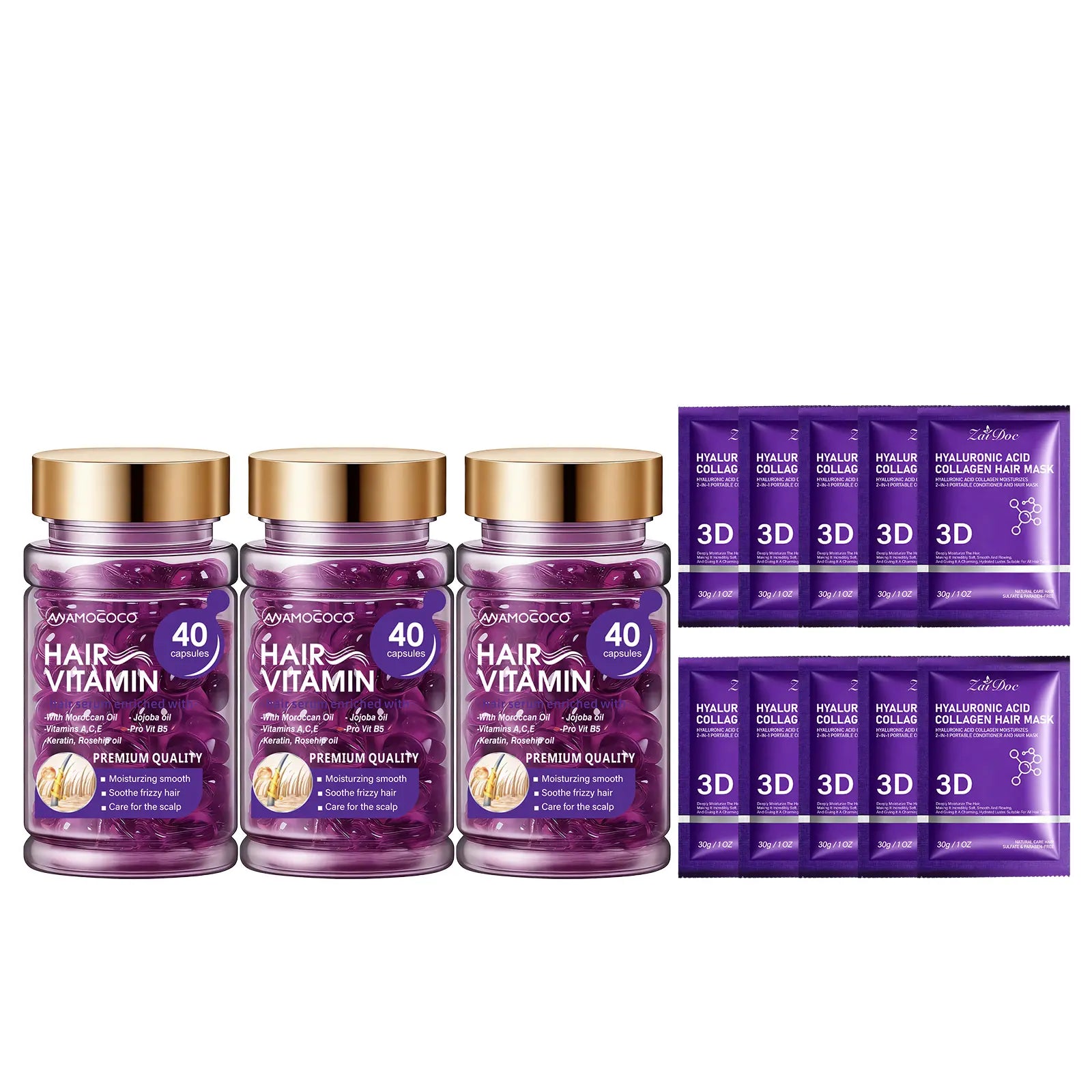 Hair Vitamin Capsules Infused with Violet Vitamins & Argan Oil for Color-Treated & Permed Hair Smooths Frizz Restores Silkiness & Shine 40 Capsules.【$14 Spent, Get 2 Free Purple Hair Masks (30Ml Each)】