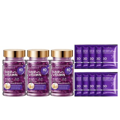 Hair Vitamin Capsules Infused with Violet Vitamins & Argan Oil for Color-Treated & Permed Hair Smooths Frizz Restores Silkiness & Shine 40 Capsules.【$14 Spent, Get 2 Free Purple Hair Masks (30Ml Each)】