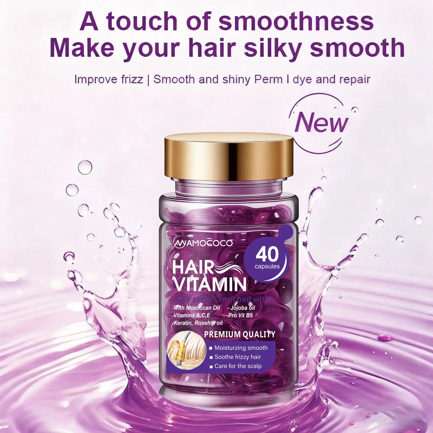 Hair Vitamin Capsules Infused with Violet Vitamins & Argan Oil for Color-Treated & Permed Hair Smooths Frizz Restores Silkiness & Shine 40 Capsules.【$14 Spent, Get 2 Free Purple Hair Masks (30Ml Each)】