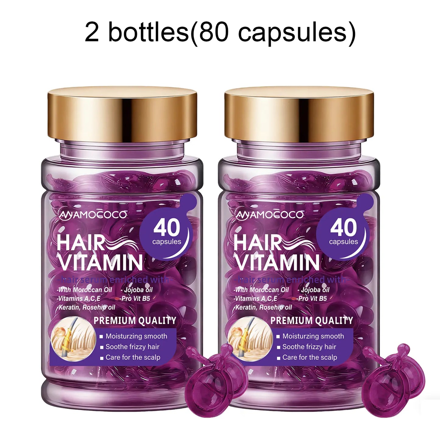 Hair Vitamin Capsules Infused with Violet Vitamins & Argan Oil for Color-Treated & Permed Hair Smooths Frizz Restores Silkiness & Shine 40 Capsules.【$14 Spent, Get 2 Free Purple Hair Masks (30Ml Each)】