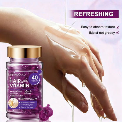 Hair Vitamin Capsules Infused with Violet Vitamins & Argan Oil for Color-Treated & Permed Hair Smooths Frizz Restores Silkiness & Shine 40 Capsules.【$14 Spent, Get 2 Free Purple Hair Masks (30Ml Each)】