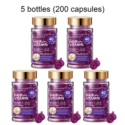 Hair Vitamin Capsules Infused with Violet Vitamins & Argan Oil for Color-Treated & Permed Hair Smooths Frizz Restores Silkiness & Shine 40 Capsules.【$14 Spent, Get 2 Free Purple Hair Masks (30Ml Each)】