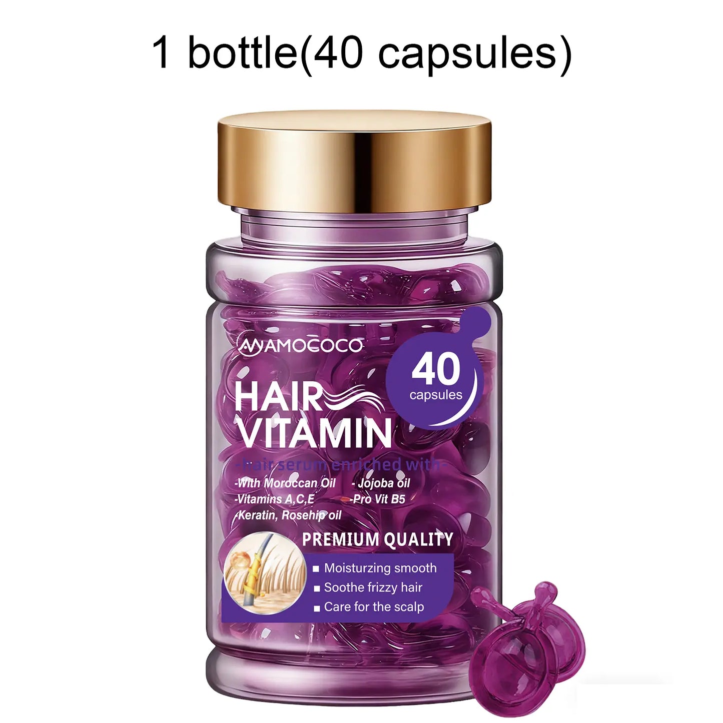 Hair Vitamin Capsules Infused with Violet Vitamins & Argan Oil for Color-Treated & Permed Hair Smooths Frizz Restores Silkiness & Shine 40 Capsules.【$14 Spent, Get 2 Free Purple Hair Masks (30Ml Each)】