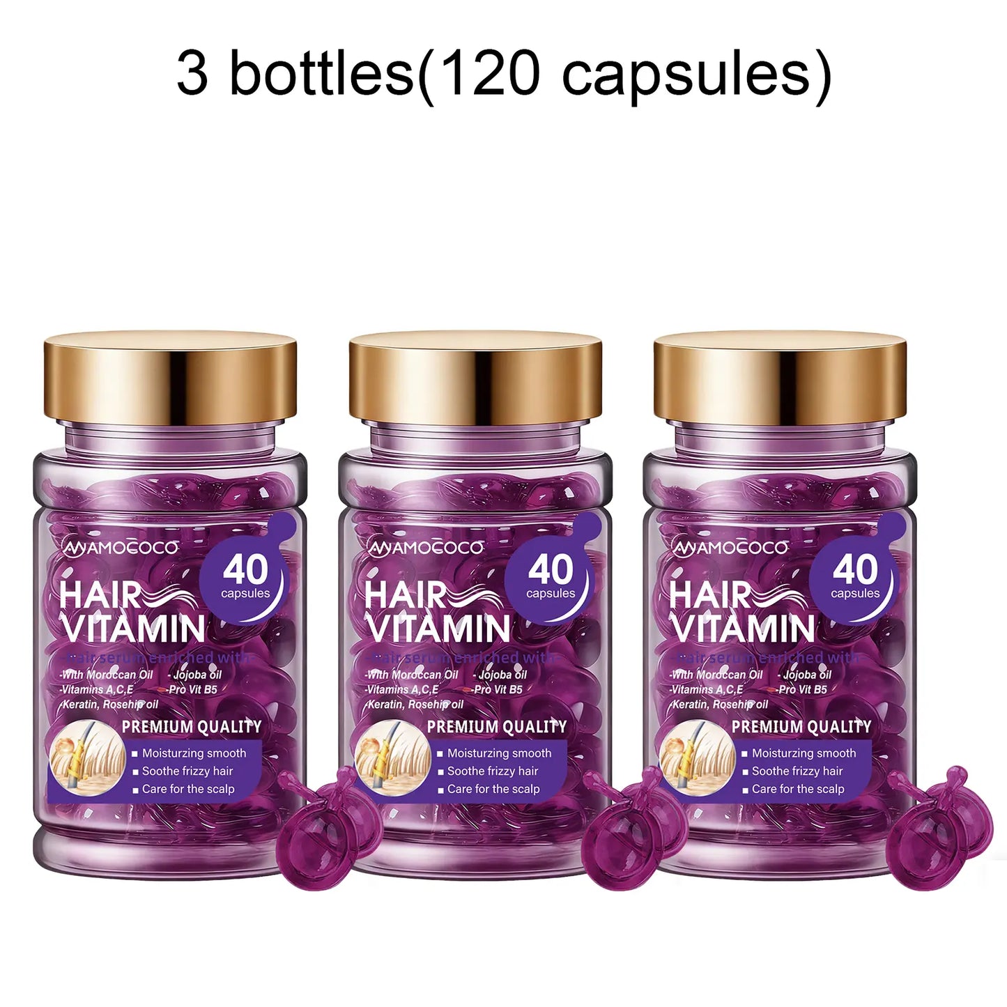 Hair Vitamin Capsules Infused with Violet Vitamins & Argan Oil for Color-Treated & Permed Hair Smooths Frizz Restores Silkiness & Shine 40 Capsules.【$14 Spent, Get 2 Free Purple Hair Masks (30Ml Each)】
