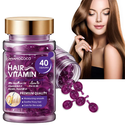 Hair Vitamin Capsules Infused with Violet Vitamins & Argan Oil for Color-Treated & Permed Hair Smooths Frizz Restores Silkiness & Shine 40 Capsules.【$14 Spent, Get 2 Free Purple Hair Masks (30Ml Each)】
