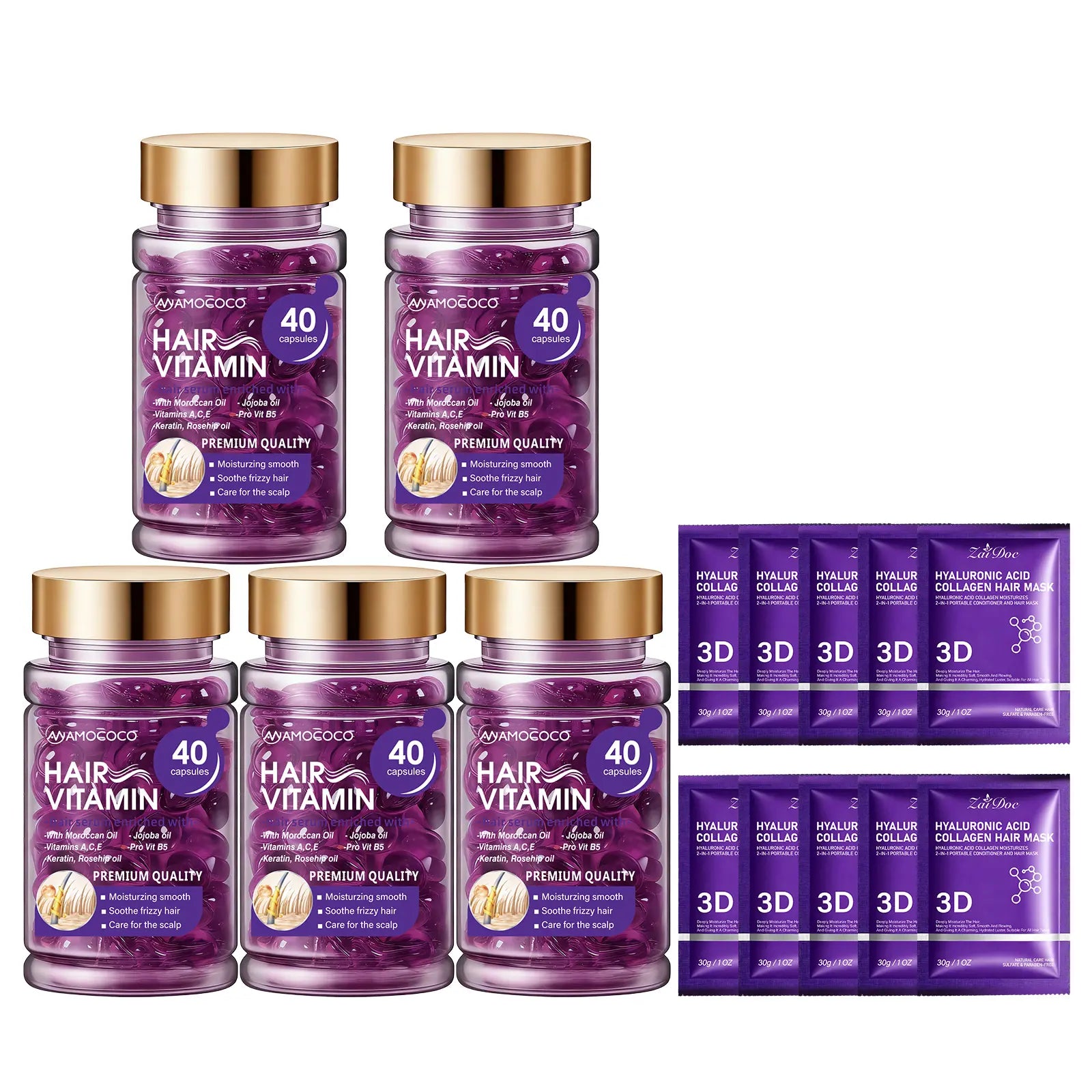Hair Vitamin Capsules Infused with Violet Vitamins & Argan Oil for Color-Treated & Permed Hair Smooths Frizz Restores Silkiness & Shine 40 Capsules.【$14 Spent, Get 2 Free Purple Hair Masks (30Ml Each)】