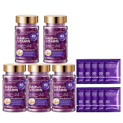 Hair Vitamin Capsules Infused with Violet Vitamins & Argan Oil for Color-Treated & Permed Hair Smooths Frizz Restores Silkiness & Shine 40 Capsules.【$14 Spent, Get 2 Free Purple Hair Masks (30Ml Each)】